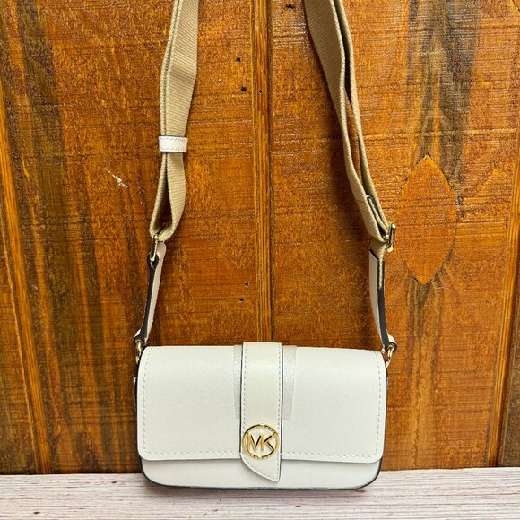 MICHAEL KORS Greenwich Extra Small East West Sling Leather Crossbody – Optic Whi - Picture 1 of 5